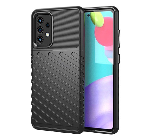 Szilikon telefonvédő (közepesen ütésálló, csíkos, dombor minta) FEKETE [Samsung Galaxy A52s 5G (SM-A528)]