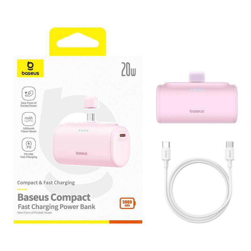 Baseus Compact USB-C 5000mAh  20W Powerbank Pink 