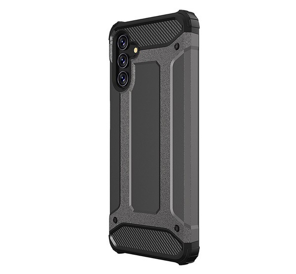 Defender műanyag telefonvédő (közepesen ütésálló, légpárnás sarok, szilikon belső, fémhatás) FEKETE [Samsung Galaxy A13 5G (SM-A136)]