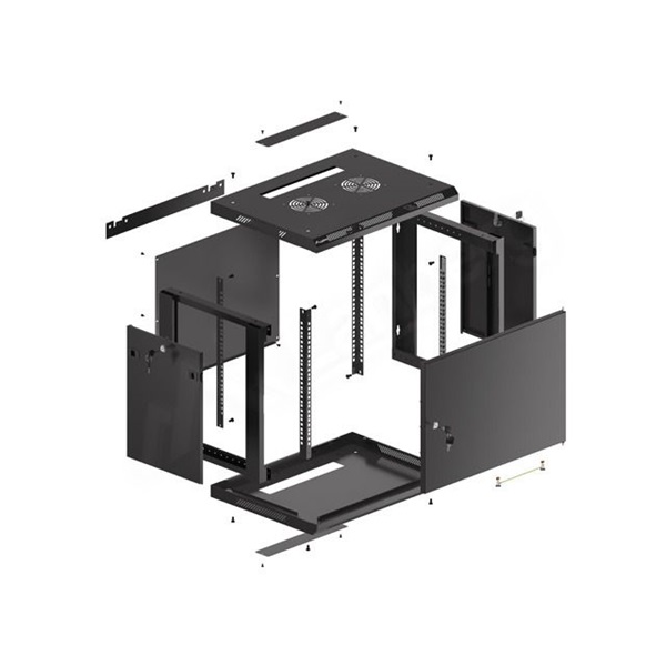 Lanberg WF01-6409-00B 19" 9U SZÉL:600 MÉLY:450 MAG:512 lapraszerelt fémajtós fekete fali rack szekrény