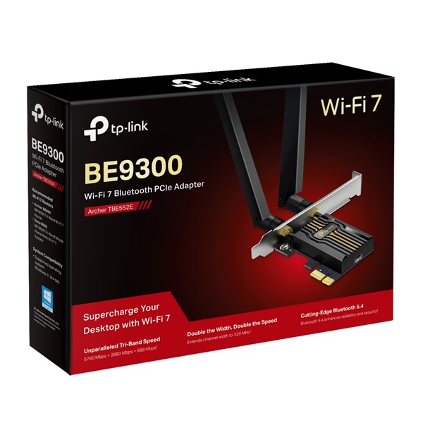 TP-LINK  ARCHER TBE552E PCI-Express Dual Band BE9300 Wireless és Bluetooth 5.4 Adapter 