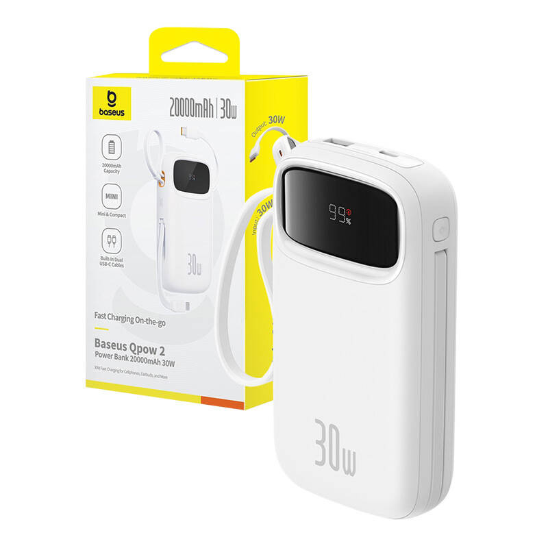Baseus QPow 2 20000mAh  30W  2xUSB-C powerbank  Fehér 