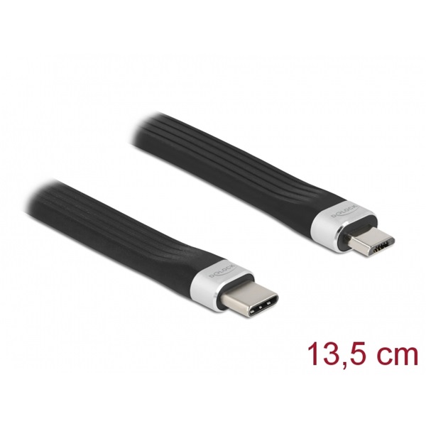 Delock 86793 13,5cm USB 2.0 USB-C - MicroUSB PD3 FPC lapos kábel Delock 86793 13,5cm USB 2.0 USB-C - MicroUSB PD3 FPC lapos kábel