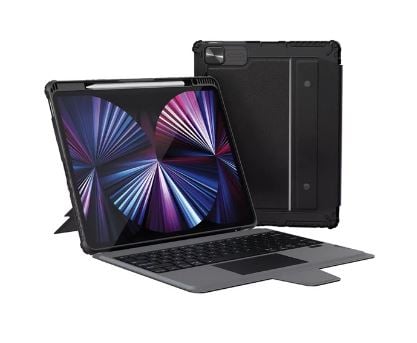 NILLKIN BUMPER COMBO BACKLIT billentyűzetes defender tok (QWERTY, angol nyelvű, ceruza tartó) FEKETE [Apple IPAD Pro 12.9 (2022)]
