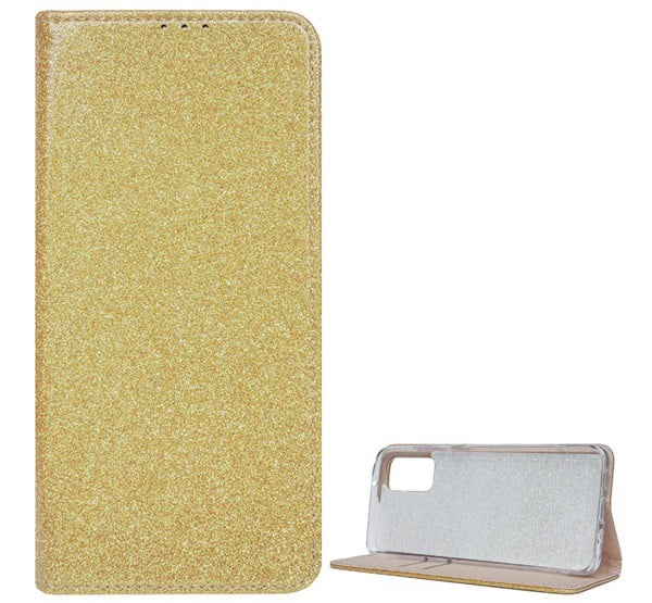 Tok álló, bőr hatású (FLIP, szilikon belső, oldalra nyíló, asztali tartó funkció, bankkártya tartó, csillogó) ARANY [Samsung Galaxy S20 ... Tok álló, bőr hatású (FLIP, szilikon belső, oldalra nyíló, asztali tartó funkció, bankkártya tartó, csillogó) ARANY [Samsung Galaxy S20 ...