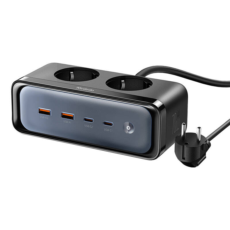 Mcdodo CH-4610 EU Elosztó 2 aljzattal 6 az 1-ben, 2x USB-C, 2x USB-A Fekete
