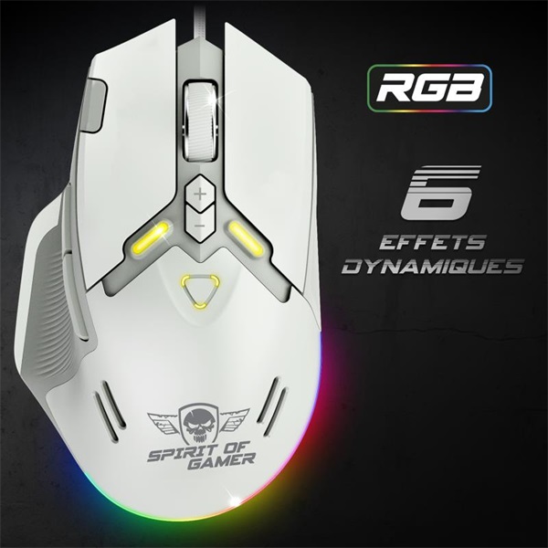 Spirit of Gamer   ELITE-M60 White Optikai 20000 DPI 1000Hz 9 programozható gomb RGB vezetékes Egér Fehér