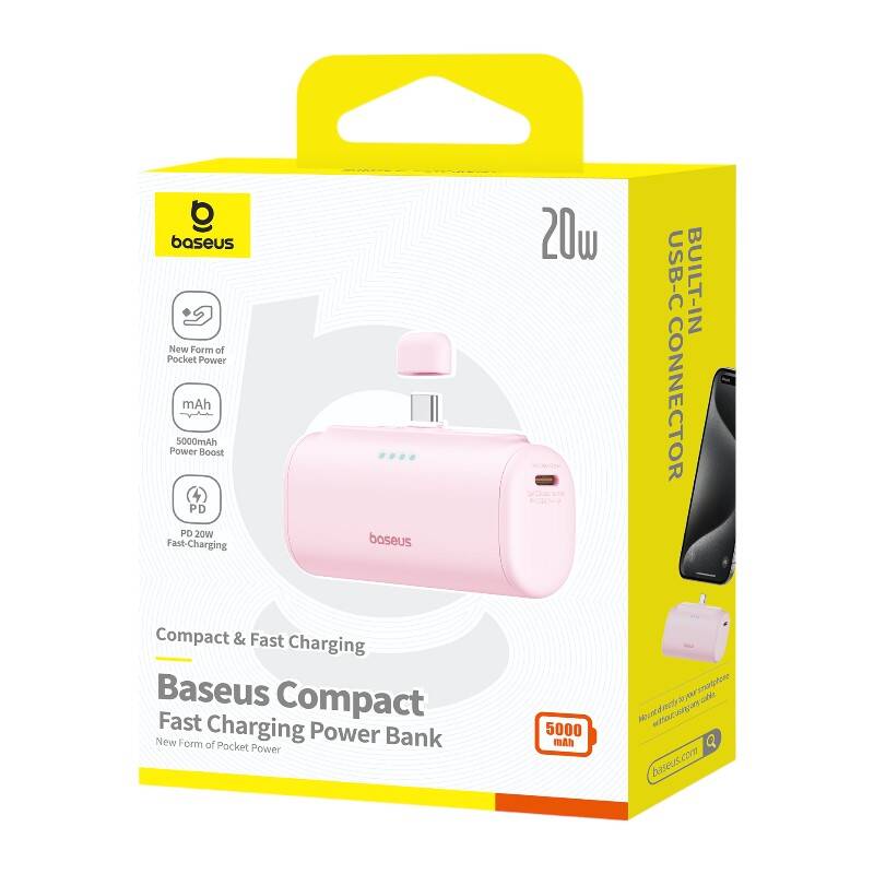 Baseus Compact USB-C 5000mAh  20W Powerbank Pink 