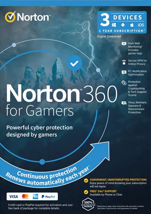 NortonLifeLock Norton 360 for Gamers 50GB HU 1 felhasználó 3 eszköz 1 év dobozos vírusirtó szoftver (21418946)
