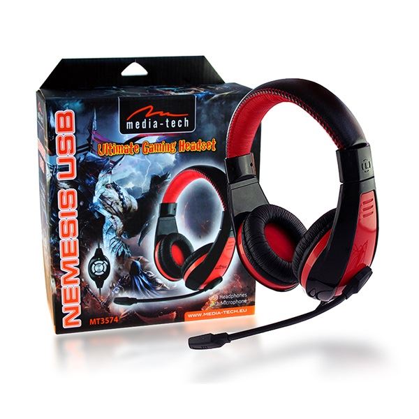 Media-Tech MT3574 NEMESIS USB mikrofonos fejhallgató fekete-piros Media-Tech MT3574 NEMESIS USB mikrofonos fejhallgató fekete-piros