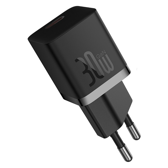 Baseus GaN5 Mini hálózati gyorstöltő 30W, USB Type-C, fekete + 100W USB Type-C, 1m kábel