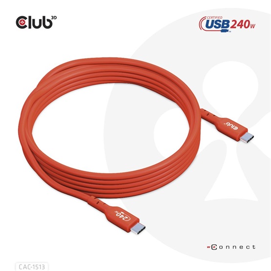 Club3D USB2 Type-C Bi-Directional USB-IF Certified Cable Data 480Mb PD 240W(48V/5A) EPR M/M 3m Club3D USB2 Type-C Bi-Directional USB-IF Certified Cable Data 480Mb PD 240W(48V/5A) EPR M/M 3m