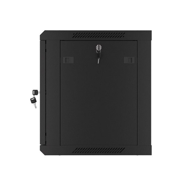 Lanberg WF01-6409-00B 19" 9U SZÉL:600 MÉLY:450 MAG:512 lapraszerelt fémajtós fekete fali rack szekrény