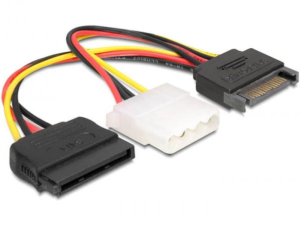 Delock DL65235 15 tűs SATA (apa) – 4 tűs Molex (anya) + 15 tűs SATA (anya), hálózati kábel Delock DL65235 15 tűs SATA (apa) – 4 tűs Molex (anya) + 15 tűs SATA (anya), hálózati kábel