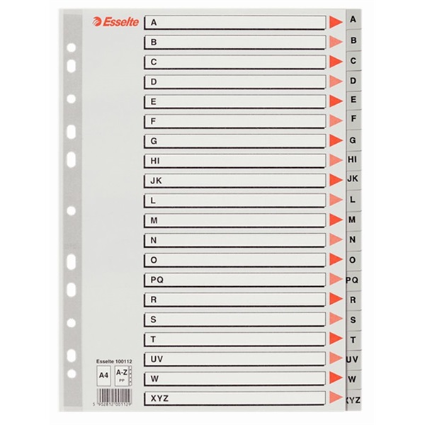 Regiszter, műanyag, A4, A-Z, ESSELTE, szürke Regiszter, műanyag, A4, A-Z, ESSELTE, szürke
