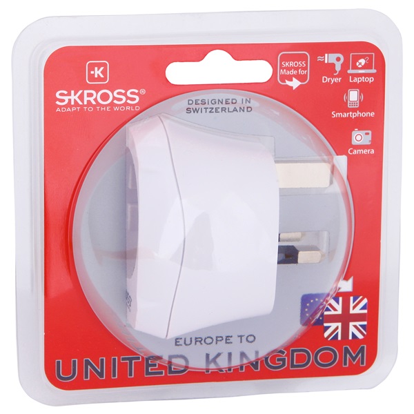 Angol-magyar konnektor átalakító adapter (Angliába), fehér, Skross 1.500207