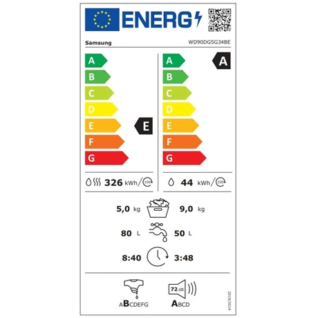 Samsung WD90DG5G34BELE Mosó- és szárítógép Fehér/fekete