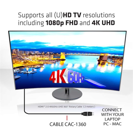  Club3D HDMI 2.0 4K60Hz UHD 360  2m Rotary kábel