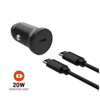 FIXED USB-C 12/24V-os autós töltő, 20W, PD3.0, 1 m USB-C kábellel Fekete