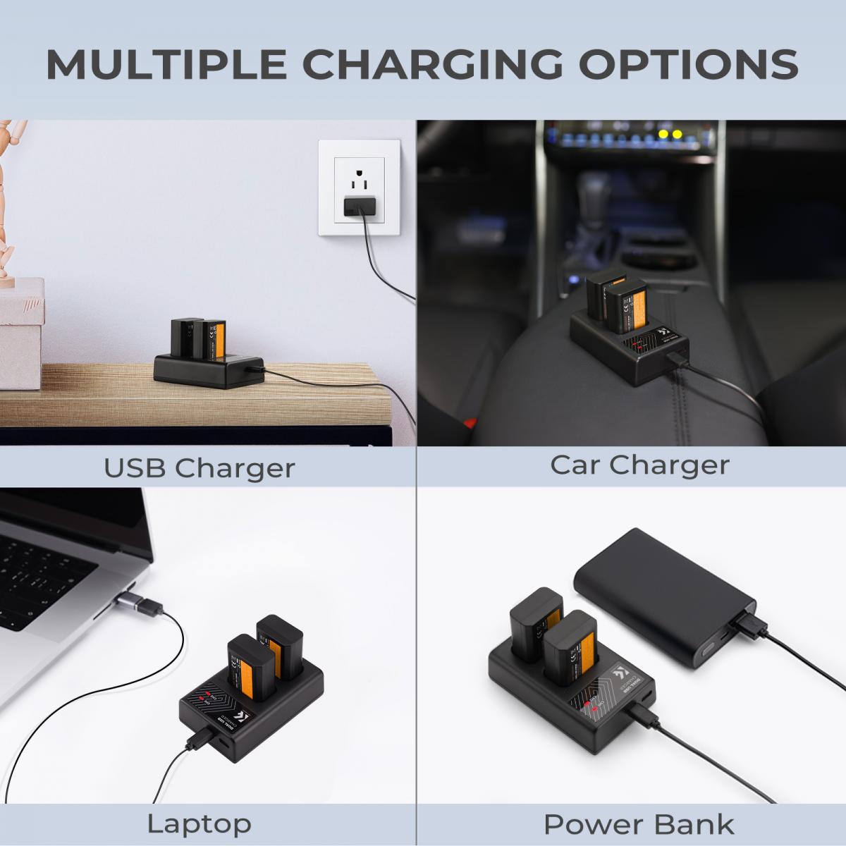 K&F Concept hordozható dupla BC-TRW akkumulátor töltő, USB-C, 2db FW50 akkumulátorhoz