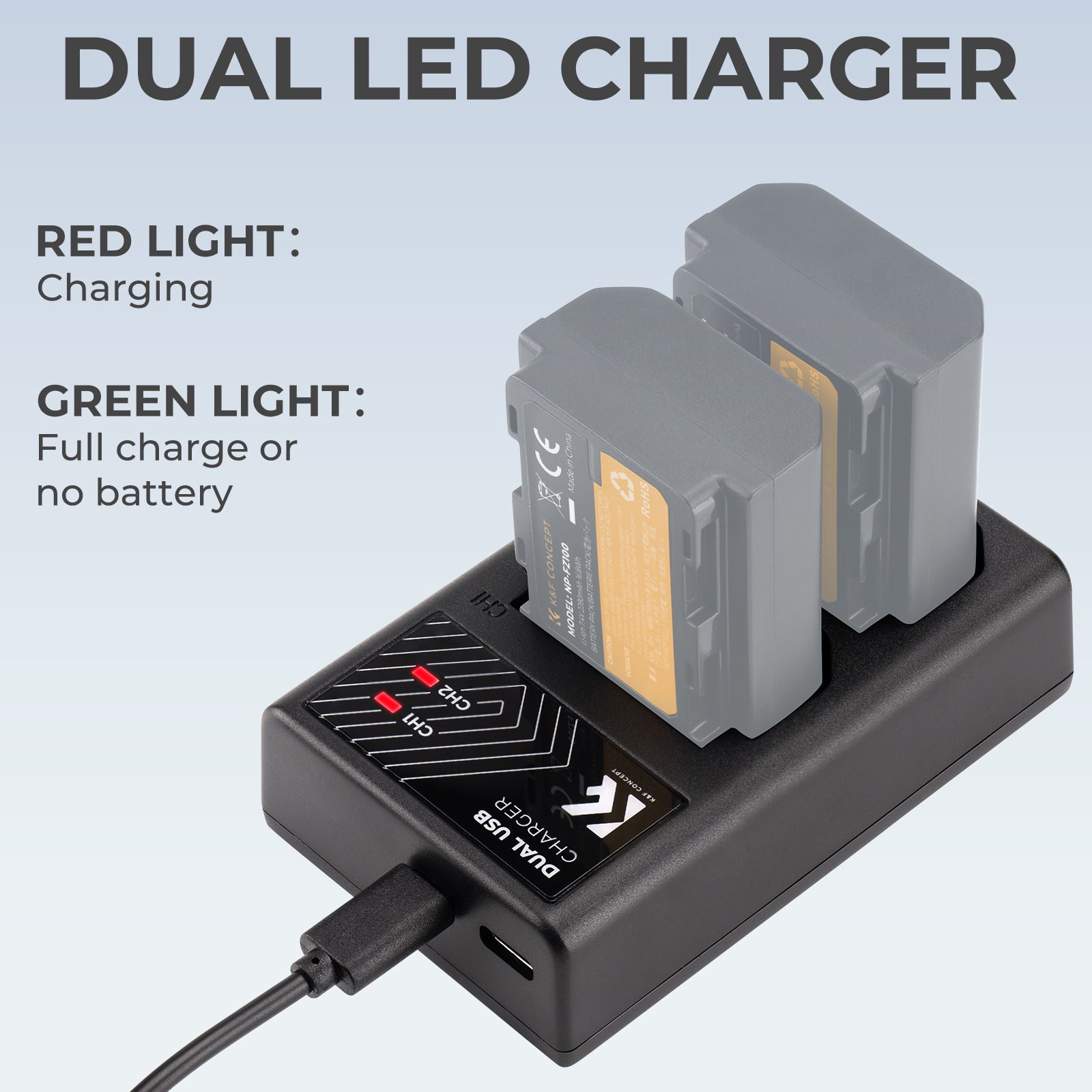 K&F Concept hordozható dupla BC-QZ1 akkumulátor töltő, USB-C, 2db FZ100 akkumulátorhoz
