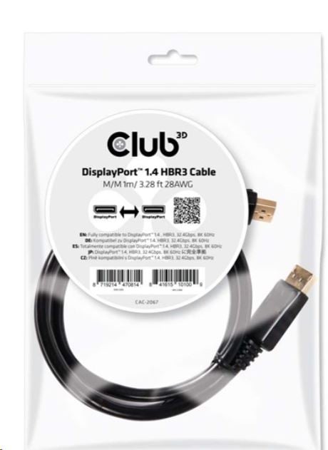 CLUB3D DisplayPort 1.4 HBR3 - DisplayPort 1.4 HBR3 8K/60Hz 1m kábel (CAC-2067) CLUB3D DisplayPort 1.4 HBR3 - DisplayPort 1.4 HBR3 8K/60Hz 1m kábel (CAC-2067)