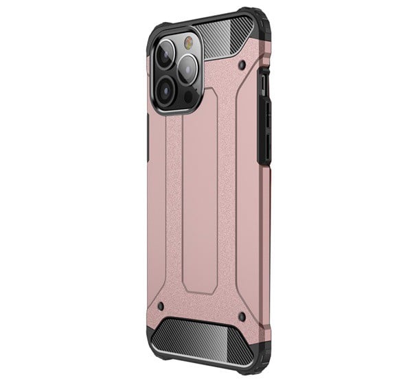 Defender műanyag telefonvédő (közepesen ütésálló, légpárnás sarok, szilikon belső, fémhatás) RÓZSASZÍN [Apple iPhone 13 Pro Max]