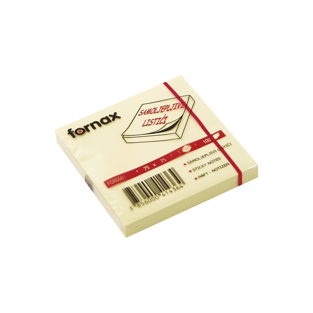 Fornax Jegyzettömb öntapadó, 75x75mm, 100lap, , sárga (SA-FOR0001)