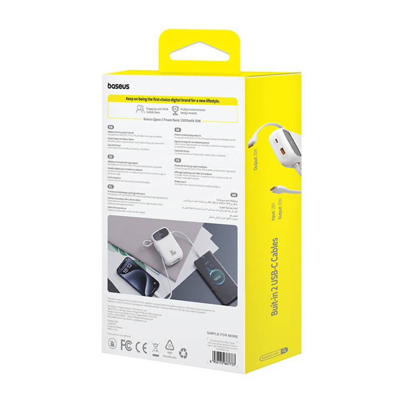 Baseus QPow 2 10000mAh 30W  2xUSB-C powerbank Fehér 