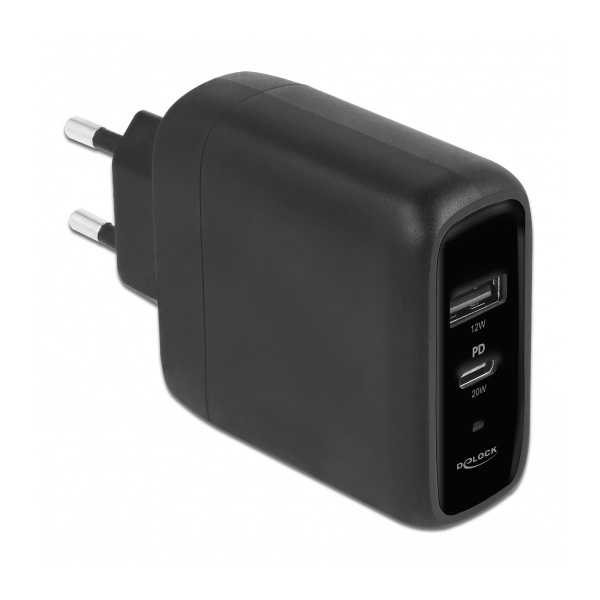 Delock 41455 USB-C PD 3.0 + USB-A 20W+12W hálózati töltő Delock 41455 USB-C PD 3.0 + USB-A 20W+12W hálózati töltő