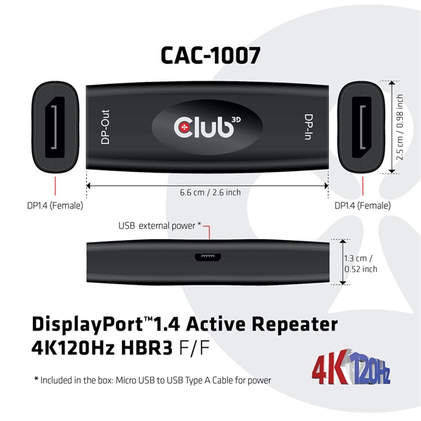 Club3D  CAC-1007 DISPLAYPORT 1.4 ACTIVE REPEATER