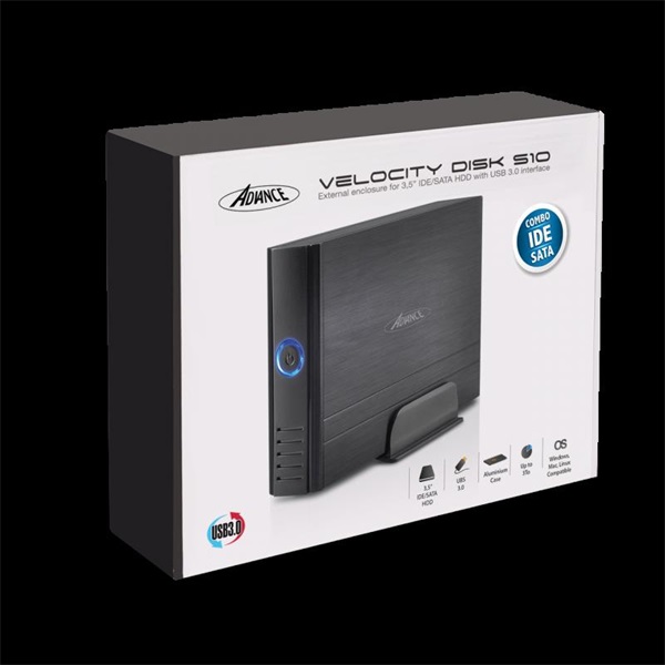 Advance 3.5" VELOCITY DISK S10 USB-A3.0 to SATA/IDE külső táp Külső HDD Ház Fekete Advance 3.5" VELOCITY DISK S10 USB-A3.0 to SATA/IDE külső táp Külső HDD Ház Fekete