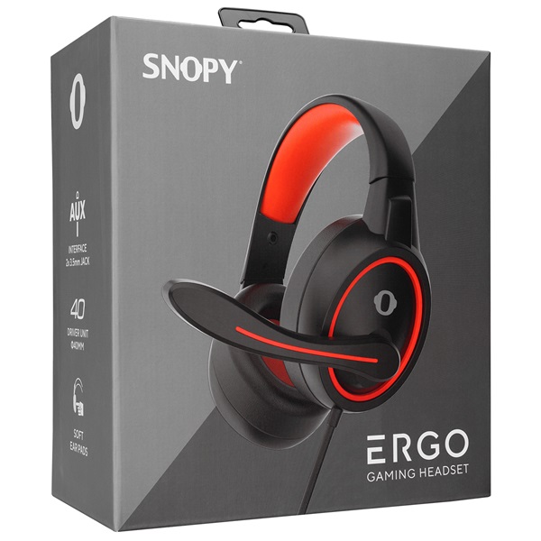 Snopy SN-GX1 ERGO Red mikrofon 3.5mm Fejhallgató  Fekete-piros 