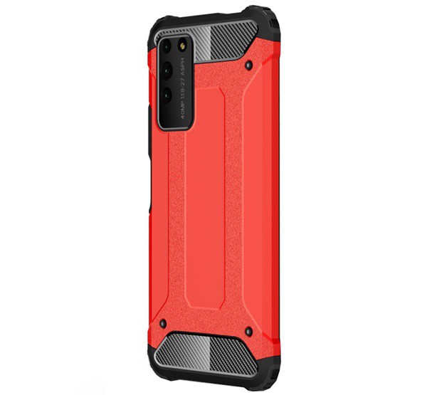 Defender műanyag telefonvédő (közepesen ütésálló, légpárnás sarok, szilikon belső, fémhatás) PIROS [Honor X10 5G]