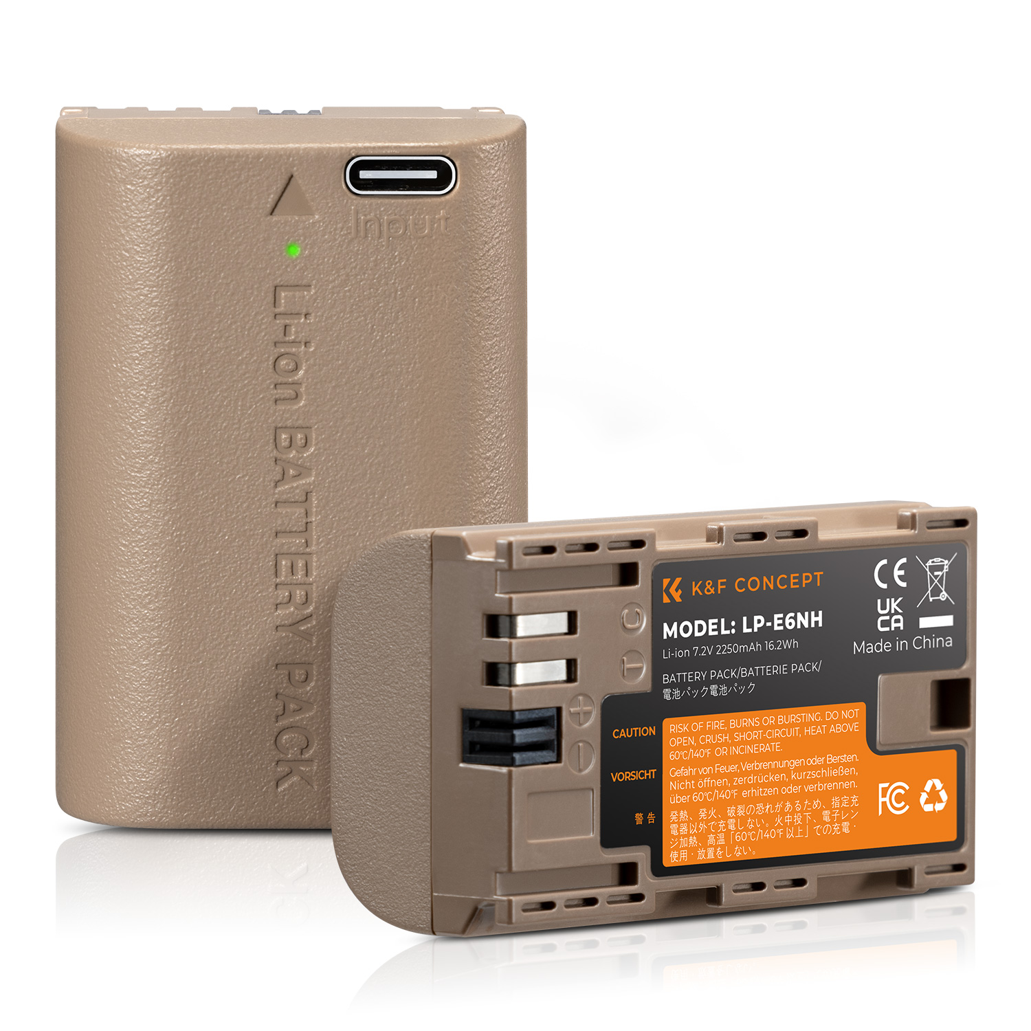 K&F Concept LP-E6NH akkumulátor 2250mAh, USB-C csatlakozóval