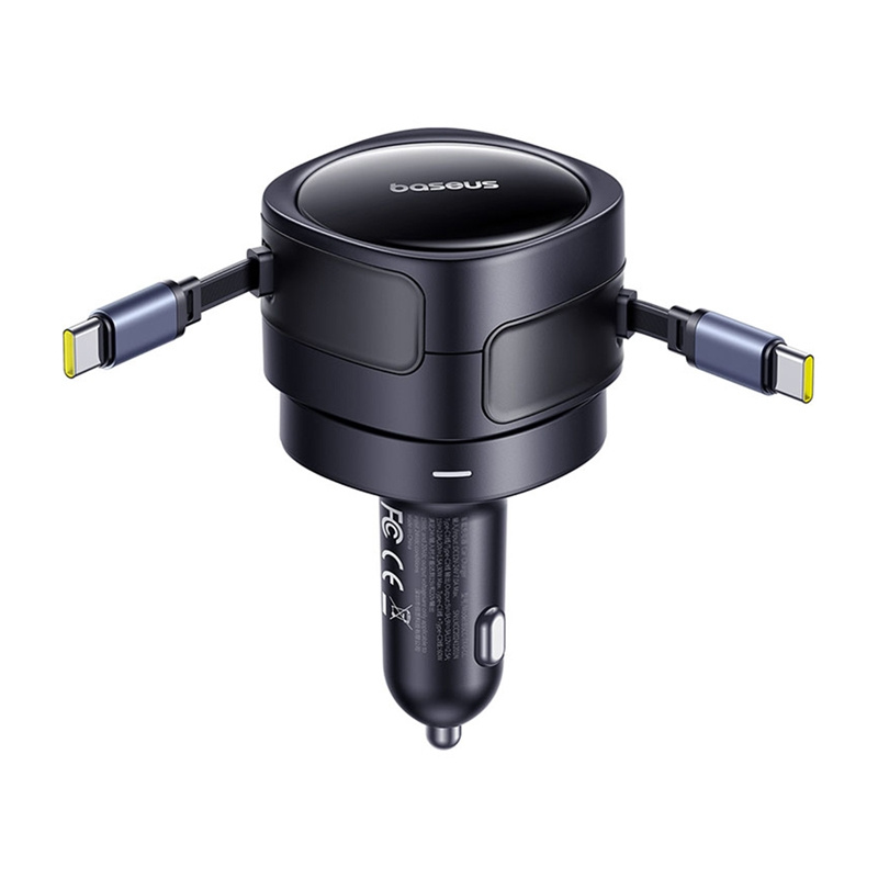 Baseus Enjoyment Max autós töltő USB-C+USB-C kábelekkel 60W Fekete Baseus Enjoyment Max autós töltő USB-C+USB-C kábelekkel 60W Fekete