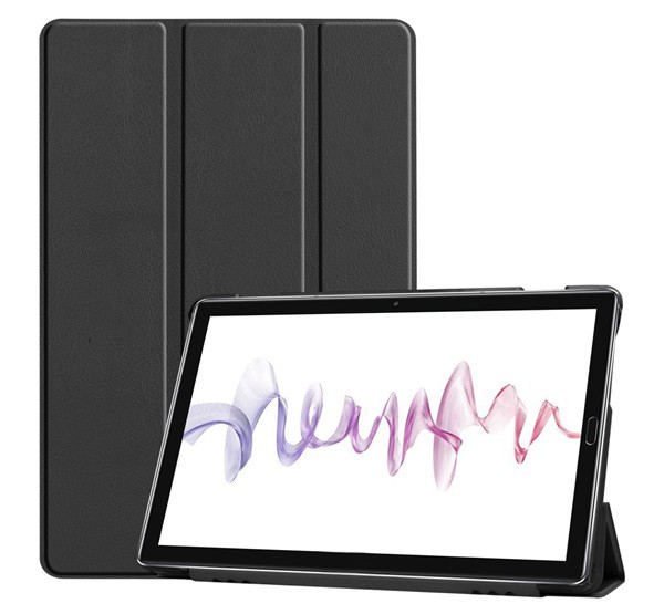 Tok álló, bőr hatású (aktív FLIP, oldalra nyíló, TRIFOLD asztali tartó funkció) FEKETE [Huawei MediaPad M6 10.8 LTE]