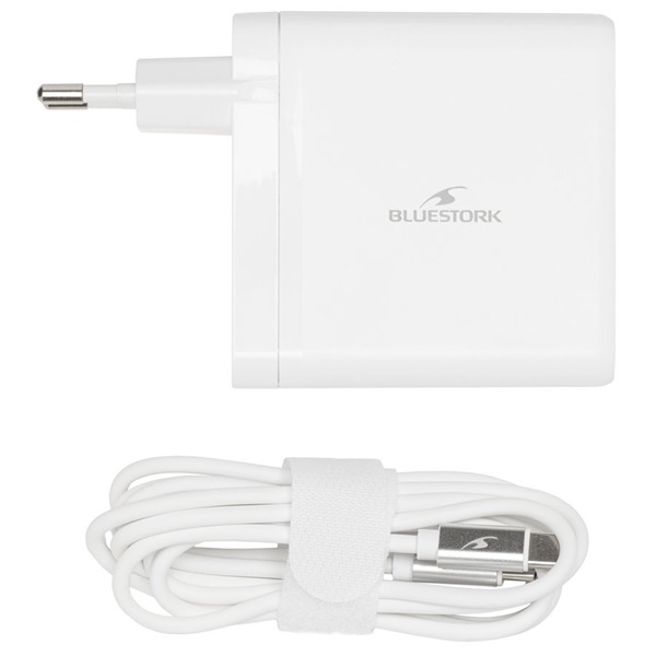 Bluestork   PW-NB-65-C-W  USB-C USB-A  65W 1.8m kábelHálózati töltő  Fehér 