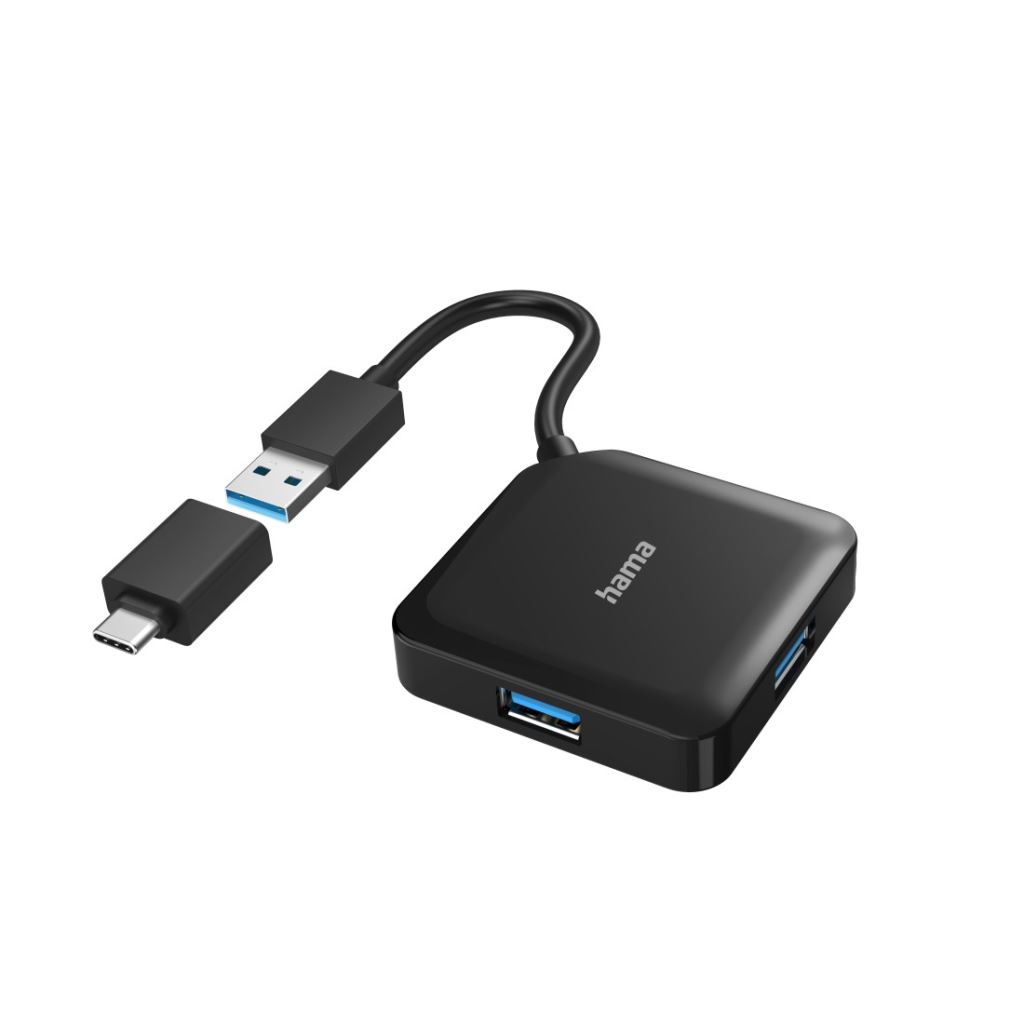 Hama 4 port USB 3.2 Gen1 5 Gbit/s hub + USB-C adapter fekete (00200116) Hama 4 port USB 3.2 Gen1 5 Gbit/s hub + USB-C adapter fekete (00200116)