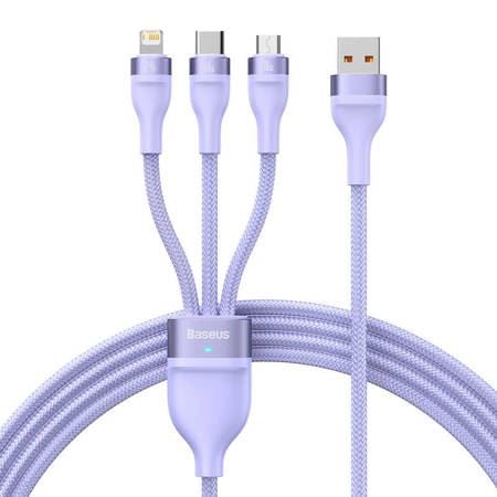 Baseus Flash Series 2 3 az 1-ben USB-A --> USB-C/micro USB/Lightning 66W 1.2m lila (CASS040005) Baseus Flash Series 2 3 az 1-ben USB-A --> USB-C/micro USB/Lightning 66W 1.2m lila (CASS040005)