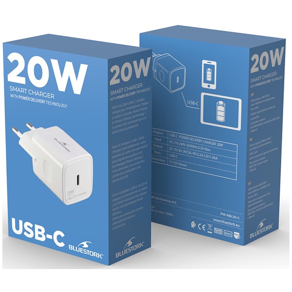Bluestork   PW-NB-20-C  USB-C  20W  Telefon töltő Fehér 