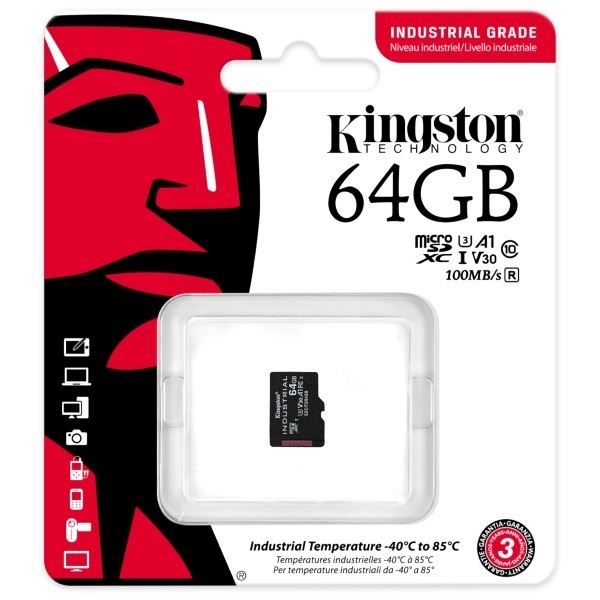 64GB microSDHC Kingston Industrial Temperature U3 V30 A1 (SDCIT2/64GBSP)