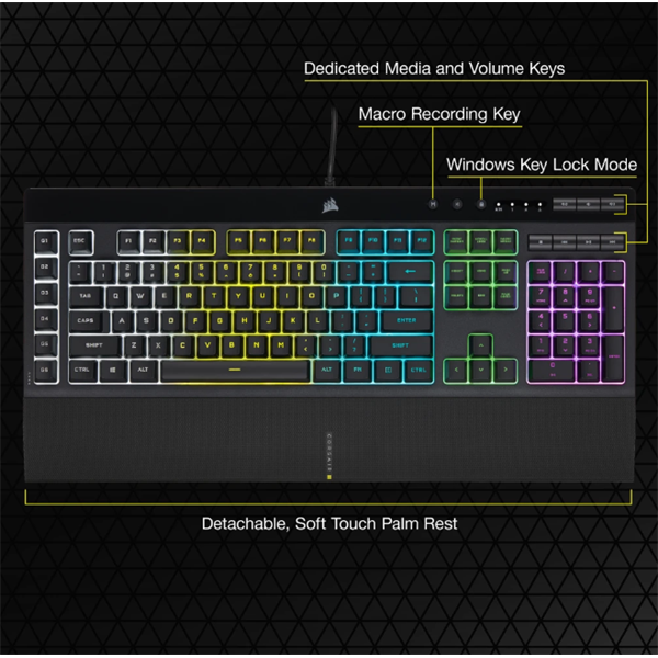 CORSAIR K55 RGB PRO Vezetékes Billentyűzet Gaming Cseppálló US  fekete