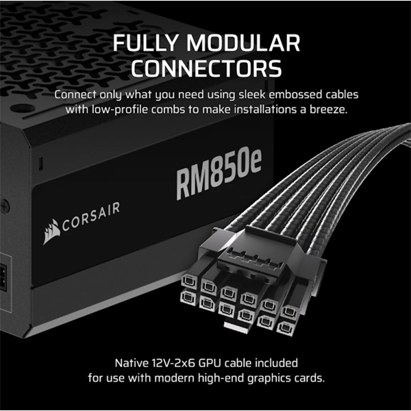 CORSAIR Moduláris RM850e 850W 12cm ATX 3.1 PCIe 5.1 BOX Cybenetics Gold Tápegység 