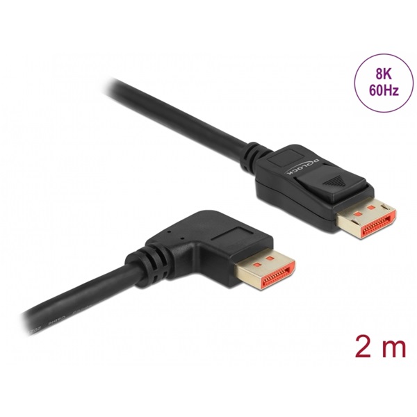 Delock 87063 2m DisplayPort 8K 60Hz apa egyenes - apa 90°-ban jobbra hajlított kábel Delock 87063 2m DisplayPort 8K 60Hz apa egyenes - apa 90°-ban jobbra hajlított kábel