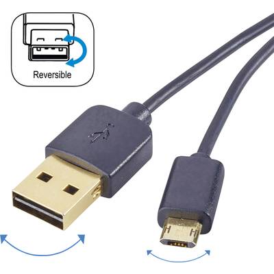 USB - Mikro USB átalakító kábel, megfordítható micro USB csatlakozóval 1m, fekete, Renkforce USB - Mikro USB átalakító kábel, megfordítható micro USB csatlakozóval 1m, fekete, Renkforce