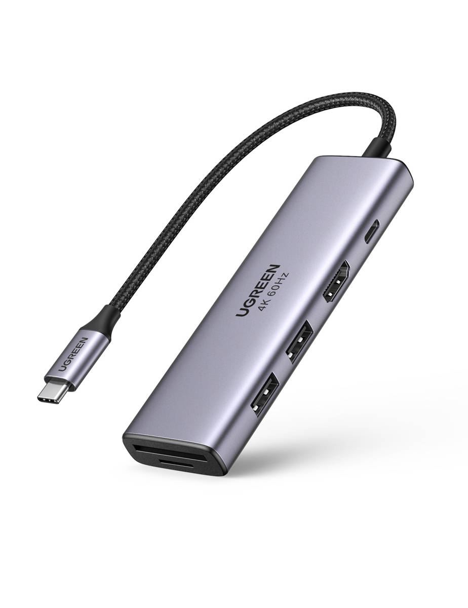 UGREEN CM511 5 az 1-ben adapter USB-C hub, 2x USB, HDMI, USB-C, TF, SD, szürke (60384)
