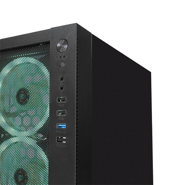 Rampage Számítógépház - VEGA V2 (fekete; üveg; ATX; alsó táp; 4x120mm RGB, 1xUSB3.0 + 2xUSB2.0)