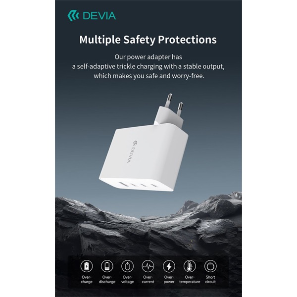 Devia Extreme Speed Series 100W GaN PD  USB+3xType-C hálózati gyorstöltő adapter Fehér