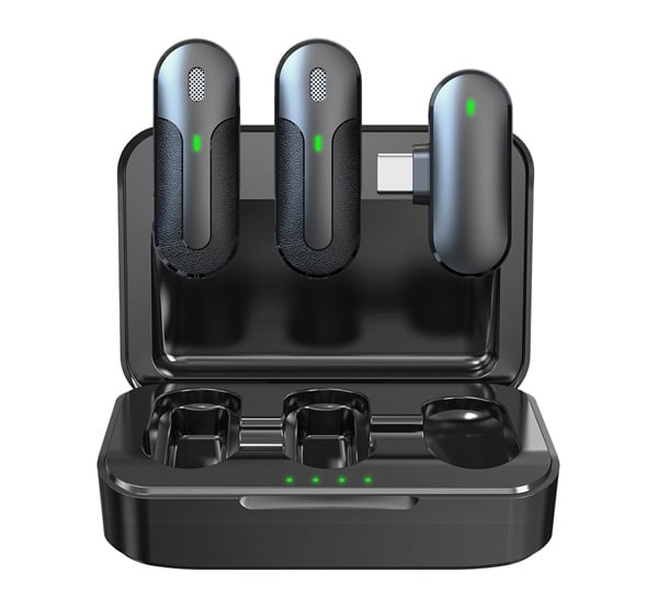 Devia bluetooth mikrofon 2db (Type-C, LAVALIER csíptethető, zajszűrő + töltőtok) FEKETE (ST387241)